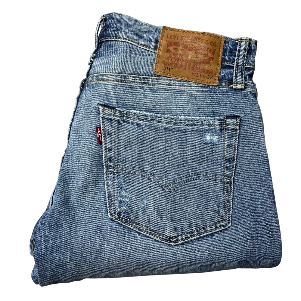 Levi Strauss 511 Slim Fit Distressed Blue Denim Jeans Mens W31 L32